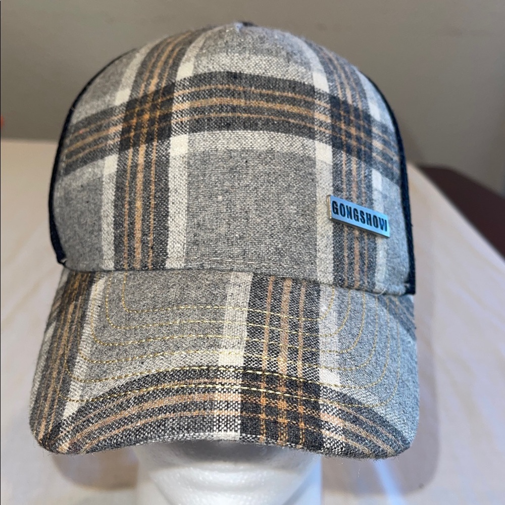 GongShow Hat Men Snapback Cap Wool Gray and Brown Plaid Men's